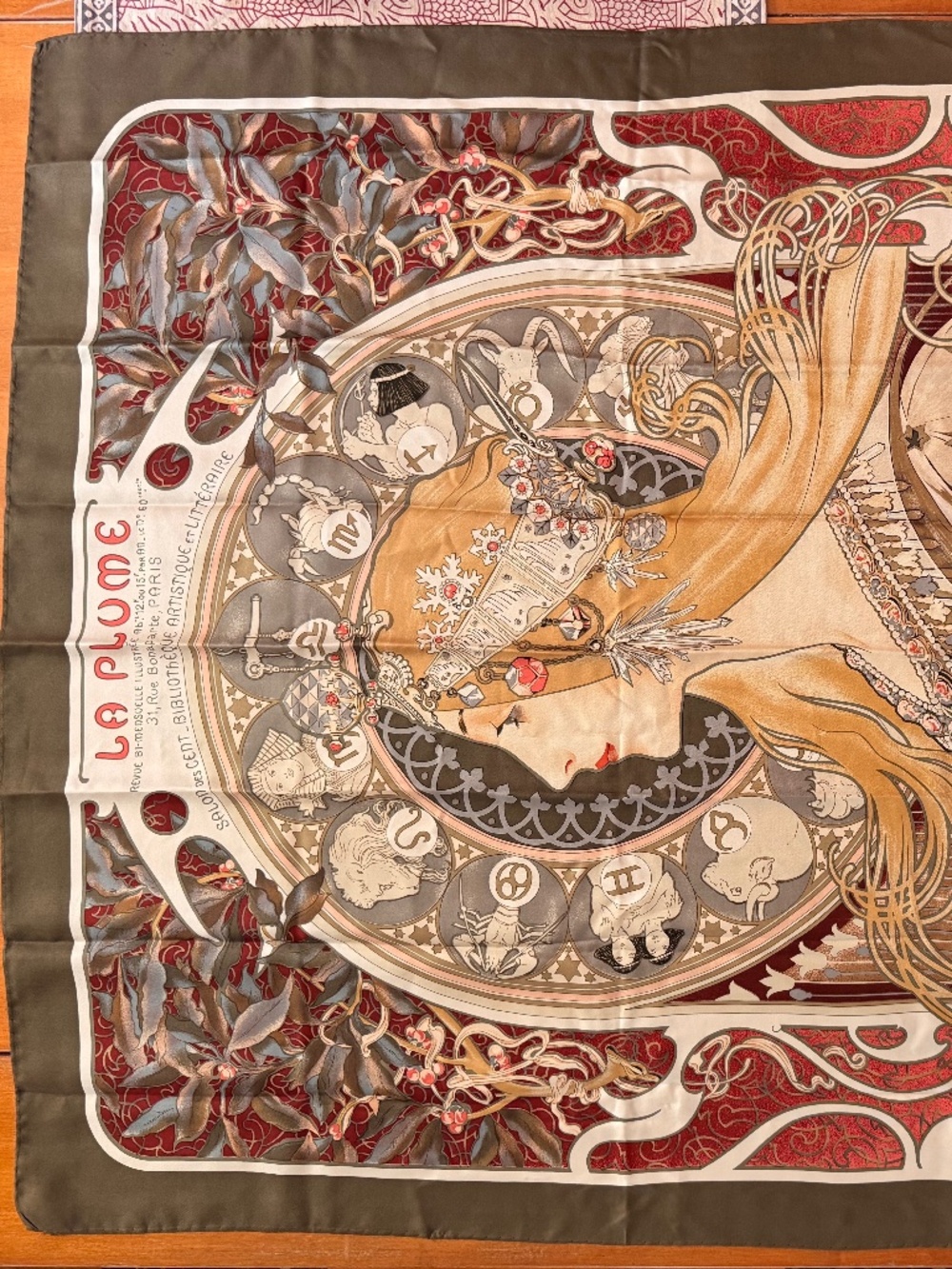 Art Nouveau Zodiac Astrology Scarf 100% Silk Made in Italy 34" Square